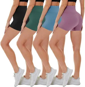 CAMPSNAIL 4 Pack Biker Shorts for Women High Waist - 5"/8" Tummy Control Soft Athletic Yoga Workout Running Gym Shorts