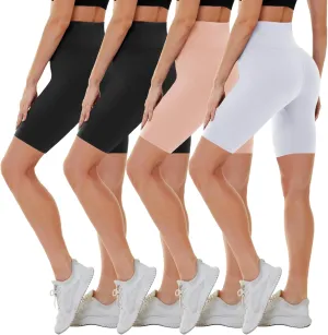 CAMPSNAIL 4 Pack Biker Shorts for Women High Waist - 5"/8" Tummy Control Soft Athletic Yoga Workout Running Gym Shorts