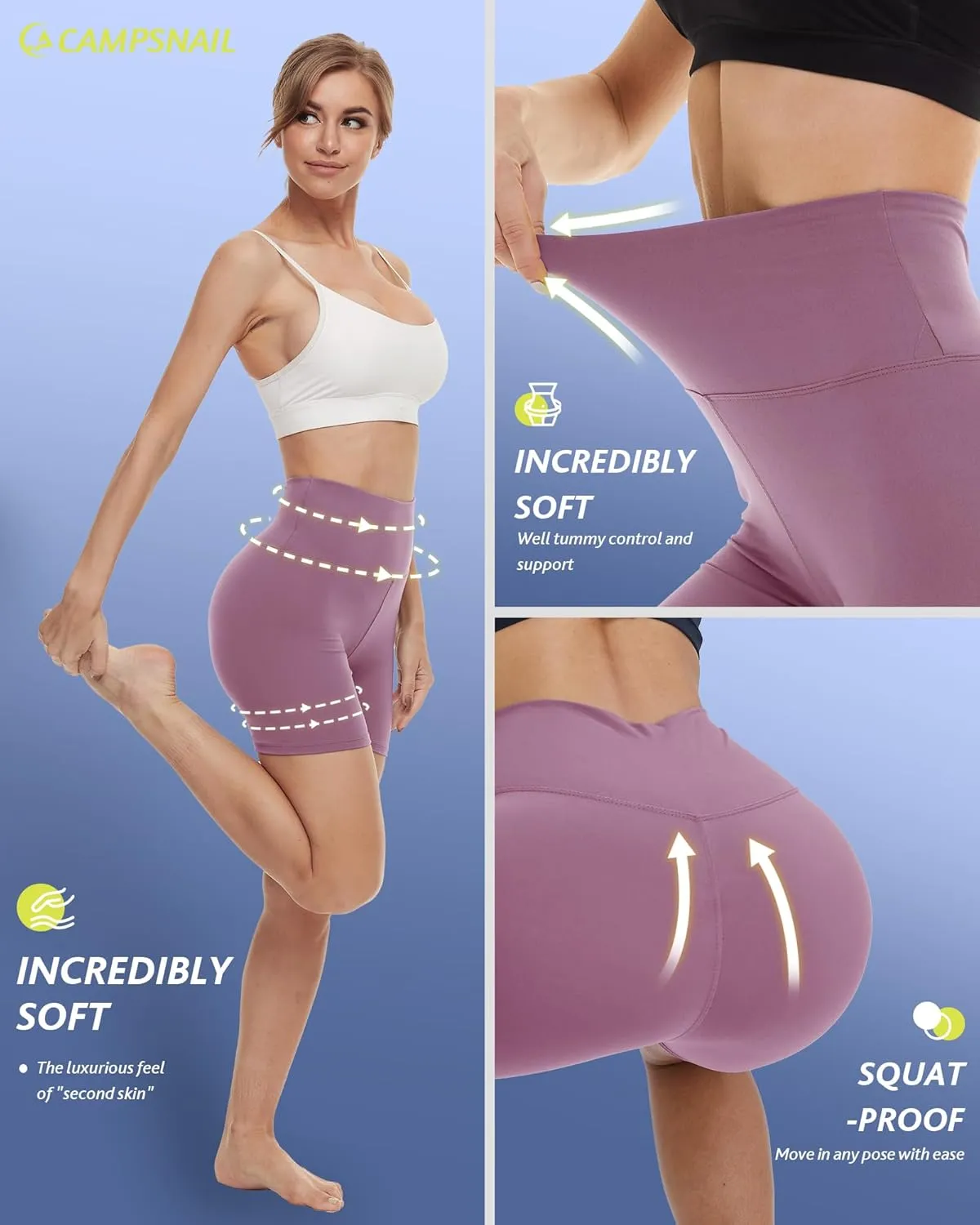 CAMPSNAIL 4 Pack Biker Shorts for Women High Waist - 5"/8" Tummy Control Soft Athletic Yoga Workout Running Gym Shorts
