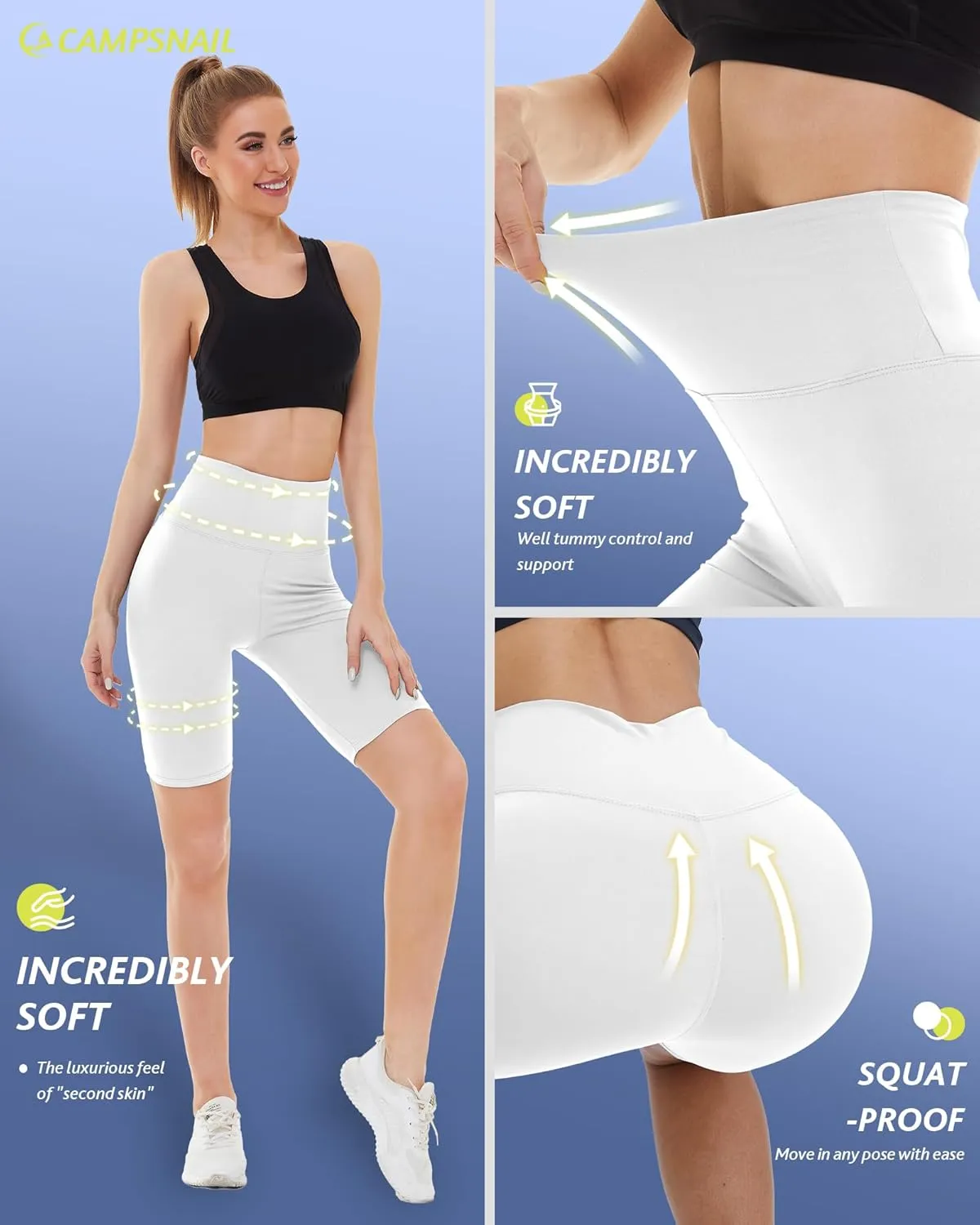 CAMPSNAIL 4 Pack Biker Shorts for Women High Waist - 5"/8" Tummy Control Soft Athletic Yoga Workout Running Gym Shorts