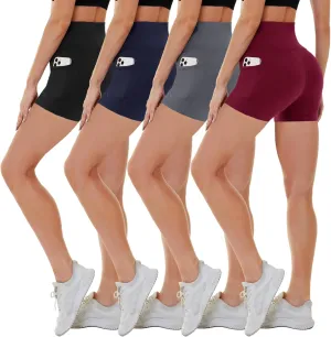 CAMPSNAIL 4 Pack Biker Shorts Women with Pockets  5"/8" High Waist Tummy Control Workout Gym Yoga Running Compression Shorts
