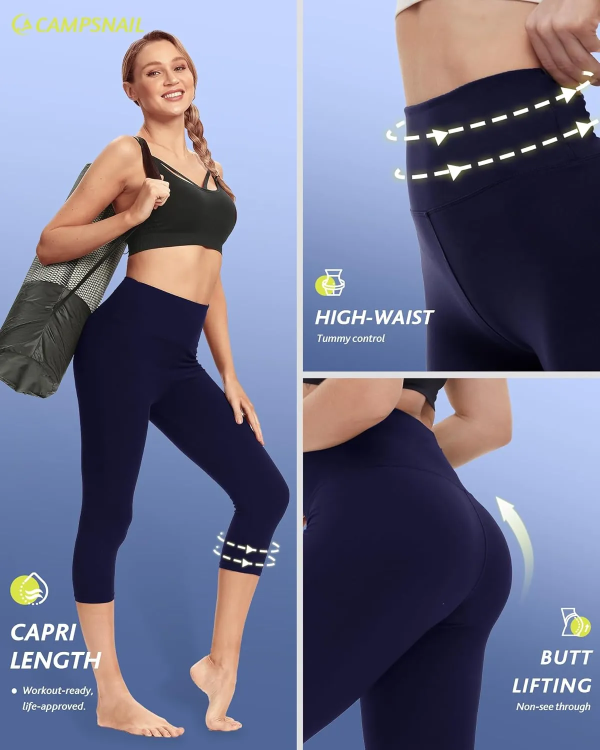 CAMPSNAIL 4 Pack Capri Leggings for Women - High Waisted Capris Tummy Control Yoga Pants with Pockets Workout Cycling Tights
