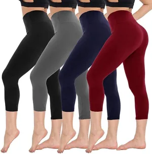 CAMPSNAIL 4 Pack Capri Leggings for Women - High Waisted Capris Tummy Control Yoga Pants with Pockets Workout Cycling Tights
