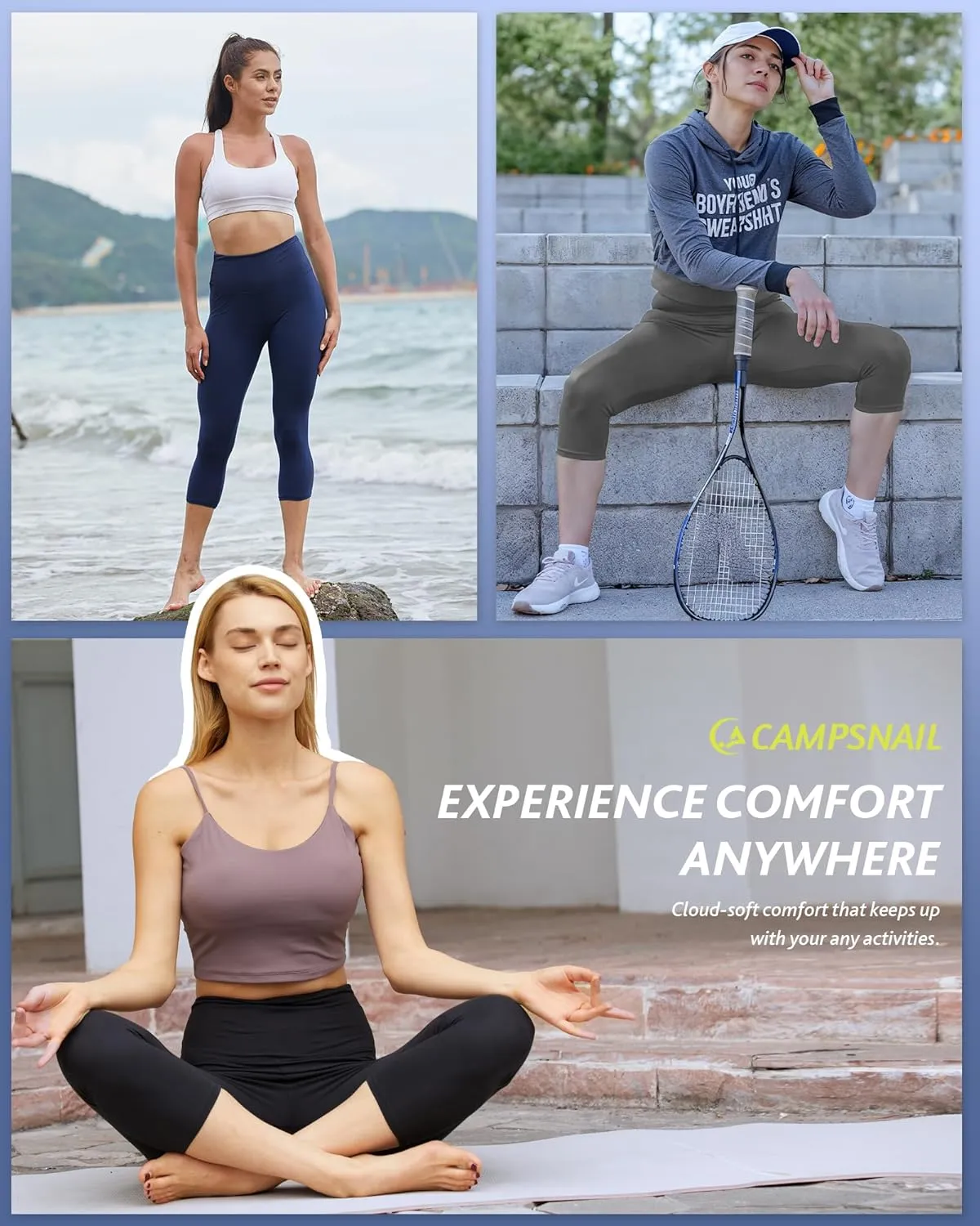 CAMPSNAIL 4 Pack Capri Leggings for Women - High Waisted Capris Tummy Control Yoga Pants with Pockets Workout Cycling Tights