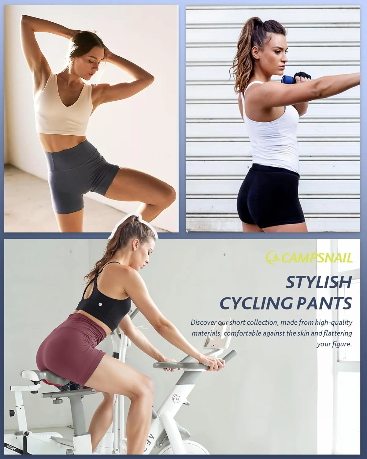 CAMPSNAIL Biker Shorts Women with Pockets - 3"/5"/8" High Waisted Workout Spandex Tummy Control Gym Running Yoga Shorts