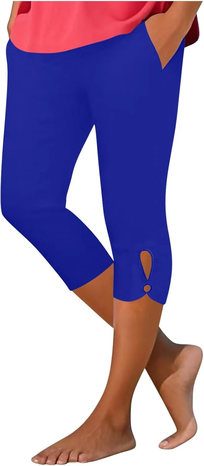 Capri Leggings for Women 2025 Summer Stretch Plus Size High Waisted Soft Casual Workout Yoga Pants with Pockets