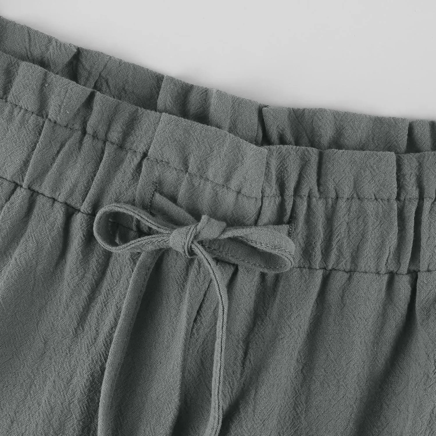 Capri Pants for Women Casual 2025 Summer Linen Pants Drawstring Elastic High Waist Wide Leg Lounge Cropped Trousers