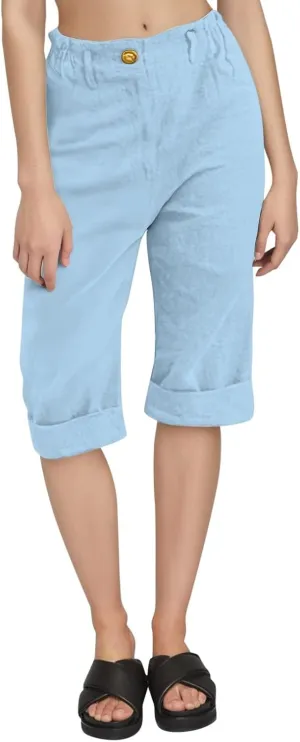 Capri Pants for Women Summer Casual Lounge Straight Leg Pants Cropped Cotton Linen Comfy Baggy Trousers with
