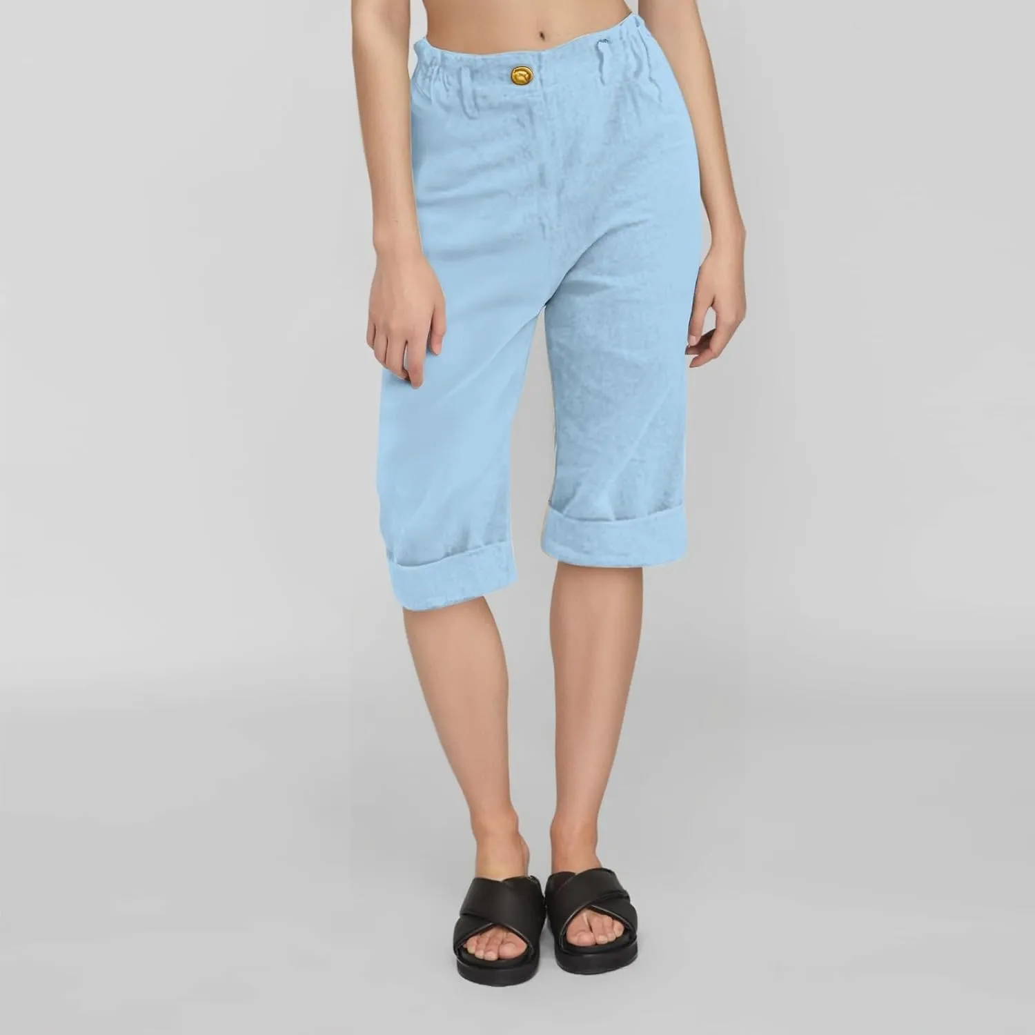 Capri Pants for Women Summer Casual Lounge Straight Leg Pants Cropped Cotton Linen Comfy Baggy Trousers with