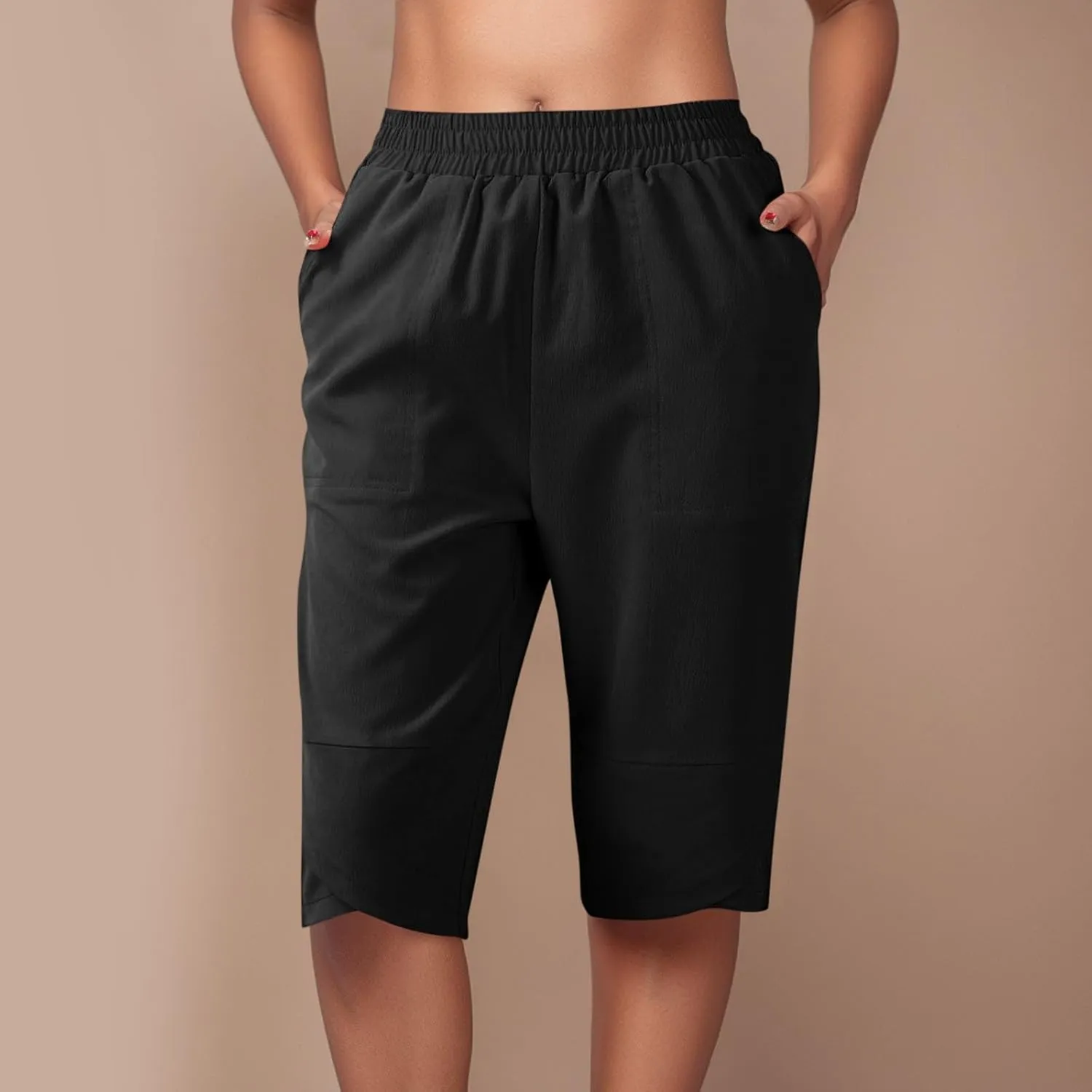Capris Pants for Women Casual Summer 2025 Cotton Linen Straight Leg Drawstring Beach Cropped Trouser with Pockets