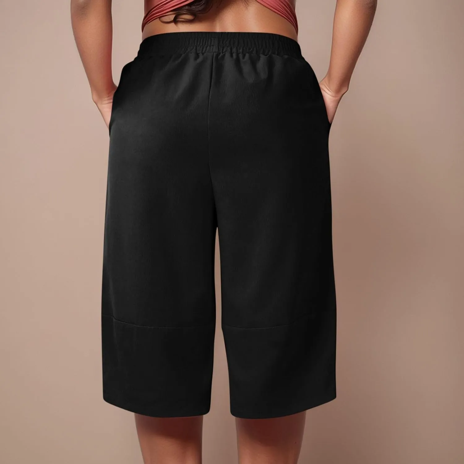 Capris Pants for Women Casual Summer 2025 Cotton Linen Straight Leg Drawstring Beach Cropped Trouser with Pockets