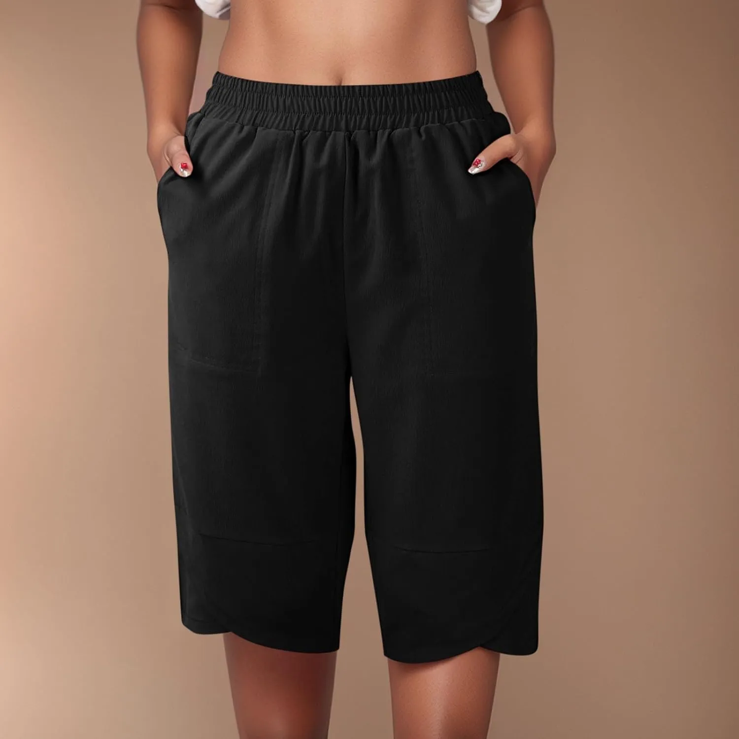 Capris Pants for Women Casual Summer 2025 Cotton Linen Straight Leg Drawstring Beach Cropped Trouser with Pockets