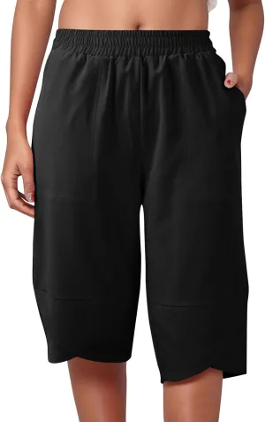 Capris Pants for Women Casual Summer 2025 Cotton Linen Straight Leg Drawstring Beach Cropped Trouser with Pockets