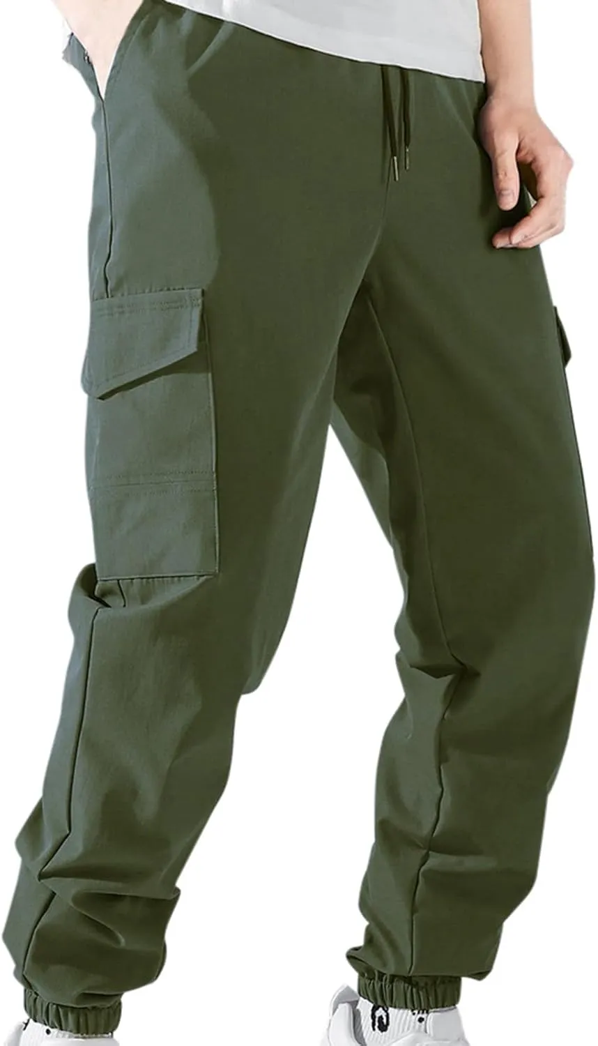 Cargo Pants for Men Casual Lightweight Jogger Elastic Waist Drawstring Sweatpants Athletic Hiking Pants with Pockets