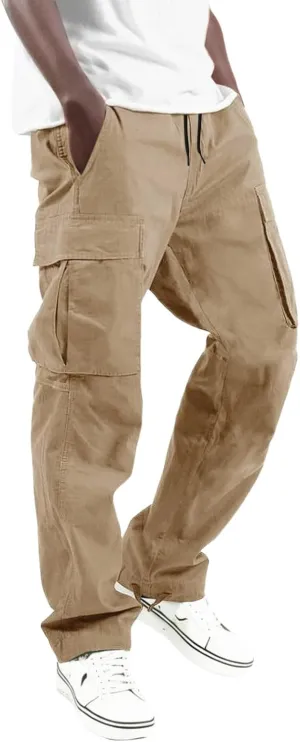 Cargo Pants for Men Elastic Waist Joggers Running Workout Gym Track Golf Pants Multi-Pocket Trousers