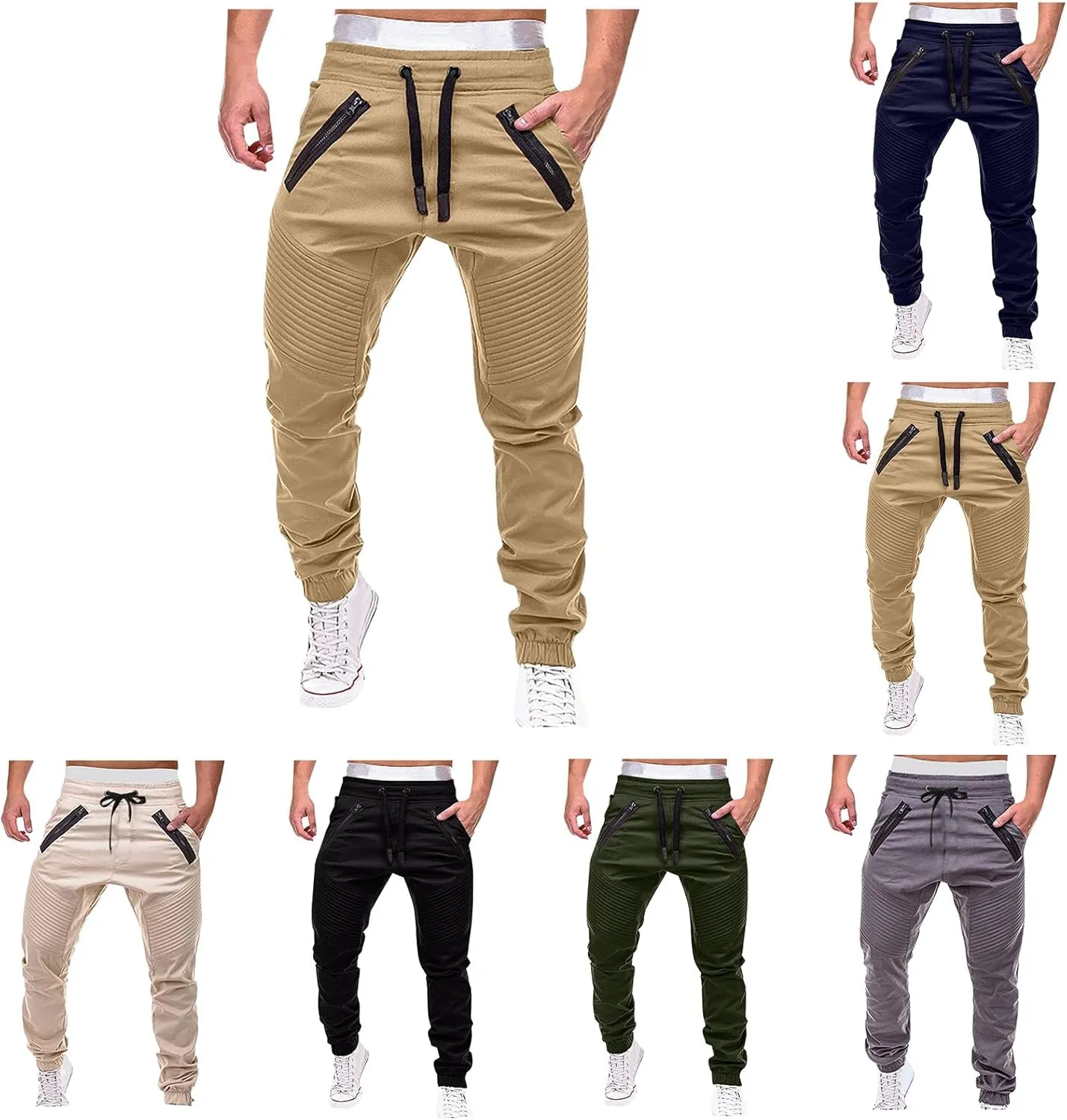 Cargo Sweatpants for Men Joggers - Casual Slim Fit Fashion Stretch Twill Drawstring Hiking Athletic Pants with Pockets