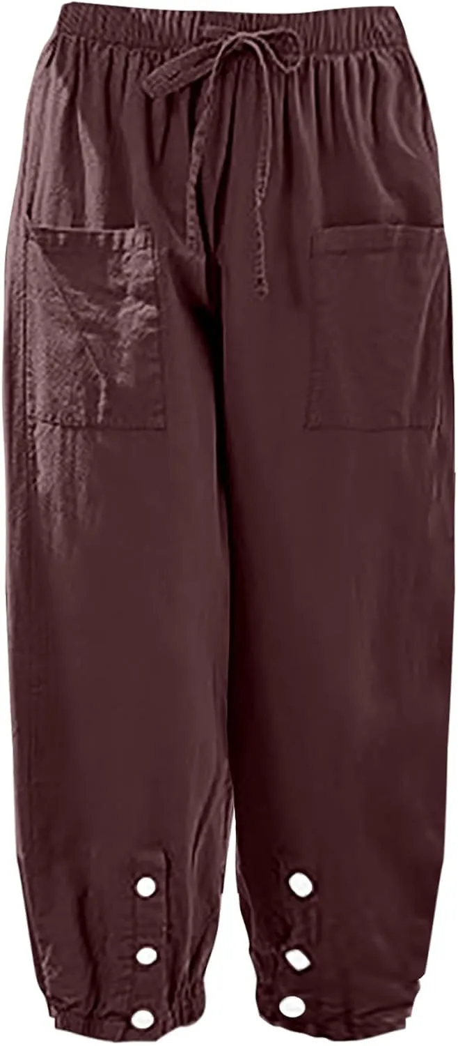 Casual Baggy Harem Pants for Women Elastic High Waisted Summer Lounge Trousers Lantern Barrel Pants with Front Pocket