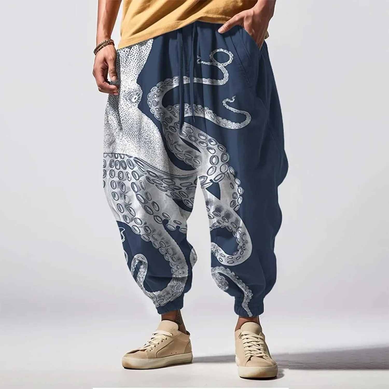 Casual Harem Linen Japanese Yoga Street Feel Casual Sweatpants Mens Drawstring Aladdil Hippih Harem Pants Hakama