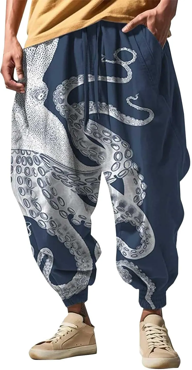 Casual Harem Linen Japanese Yoga Street Feel Casual Sweatpants Mens Drawstring Aladdil Hippih Harem Pants Hakama