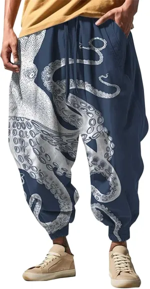 Casual Harem Linen Japanese Yoga Street Feel Casual Sweatpants Mens Drawstring Aladdil Hippih Harem Pants Hakama
