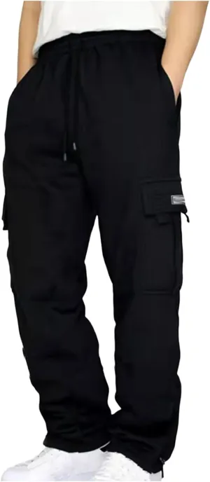 Cathalem Men's Fleece Cargo Sweatpants Open Bottom Drawstring Baggy Joggers Loose Fit Tech Athletic Workout Gym Pants