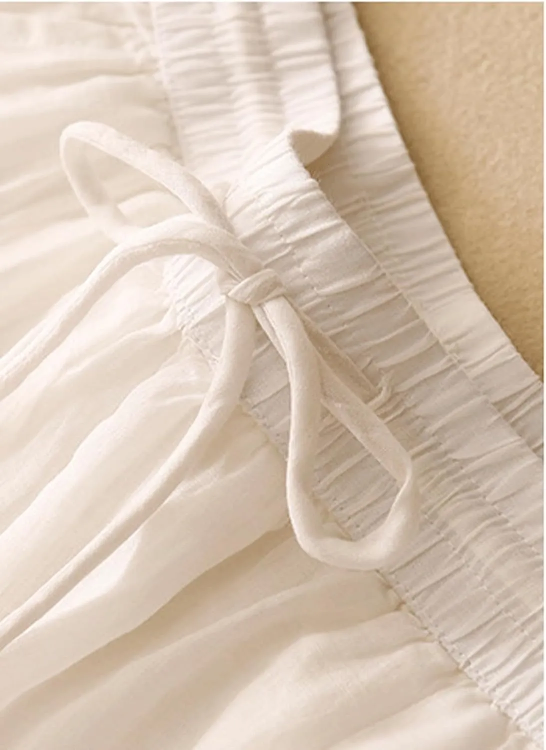 CHARTOU Women's Summer Cotton Linen Pant Drawstring Elastic High Waist Wide Leg Pants Layer Palazzo Trousers