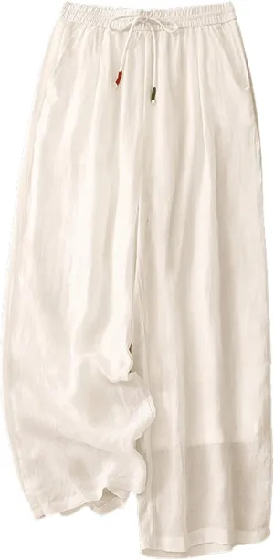 CHARTOU Women's Summer Cotton Linen Pant Drawstring Elastic High Waist Wide Leg Pants Layer Palazzo Trousers
