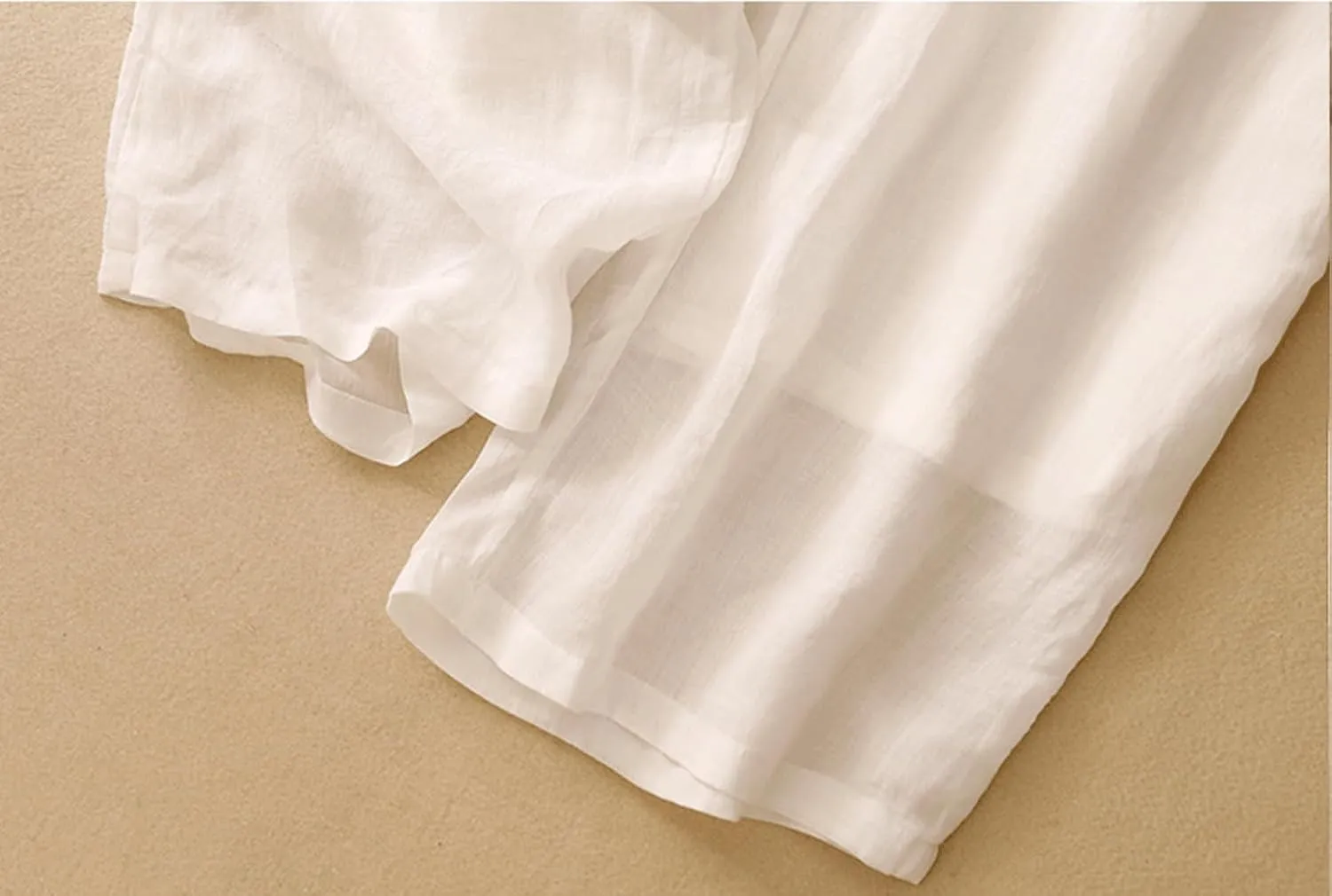 CHARTOU Women's Summer Cotton Linen Pant Drawstring Elastic High Waist Wide Leg Pants Layer Palazzo Trousers
