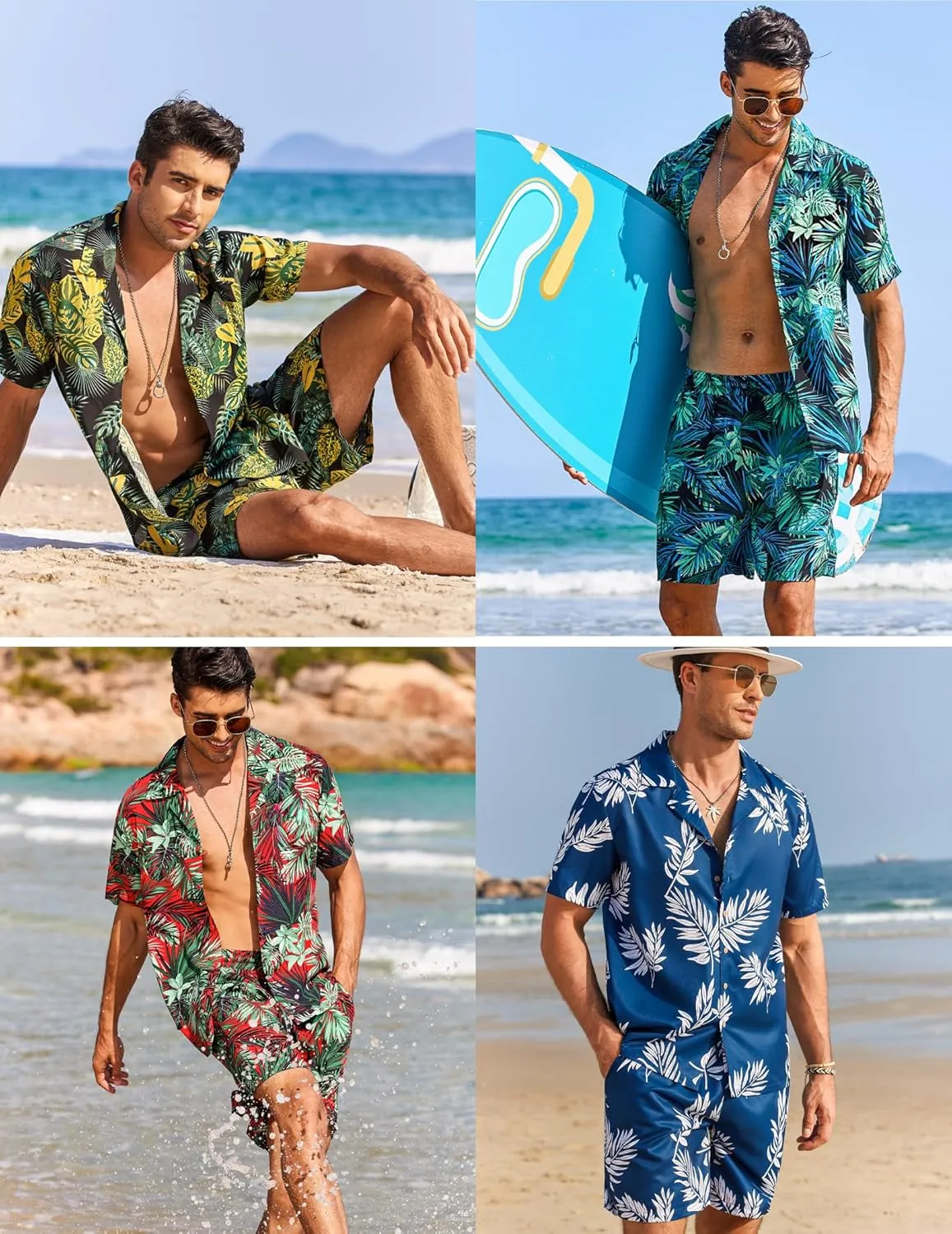 COOFANDY Men's Hawaiian Matching Shirt and Shorts Set Summer Beach 2 Piece Outfits Short Sleeve Cuban Shirts and Shorts