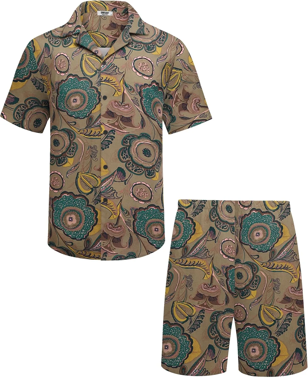 COOFANDY Men's Hawaiian Matching Shirt and Shorts Set Summer Beach 2 Piece Outfits Short Sleeve Cuban Shirts and Shorts