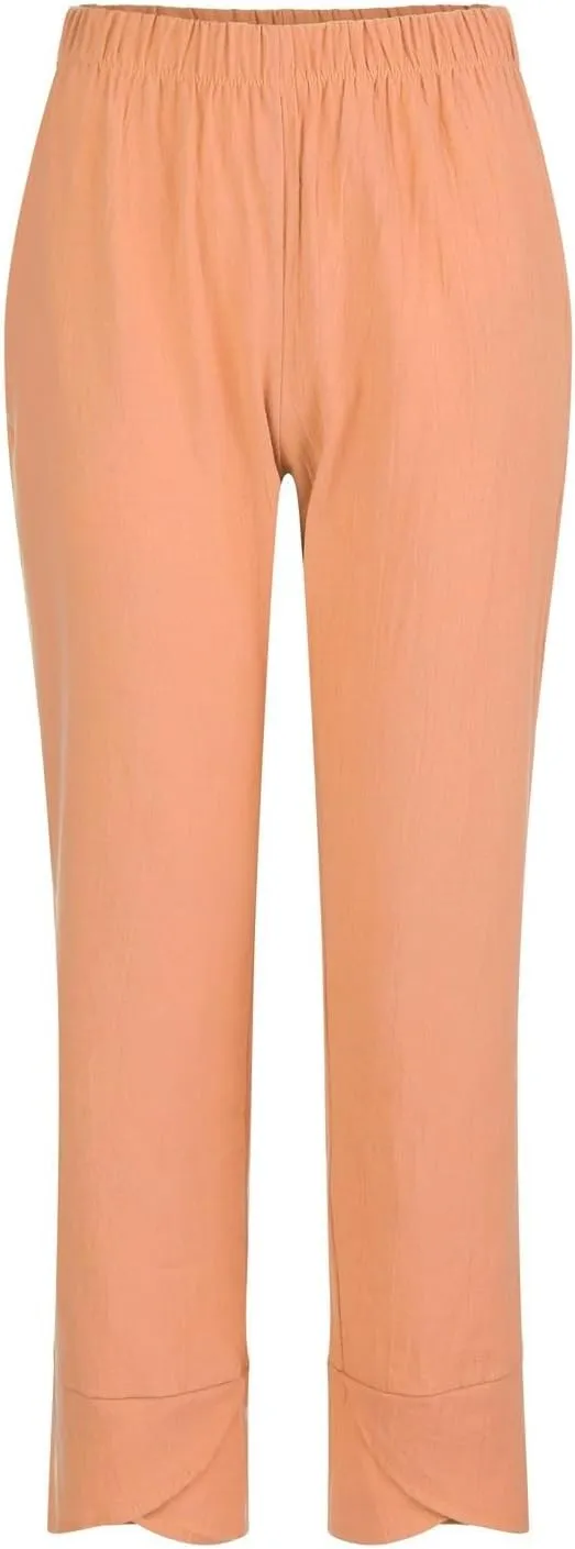 Cotton Linen Pants for Women Casual Capri Pant Plus Size Wide Leg Palazzo Summer Cropped Elastic Waist Trousers