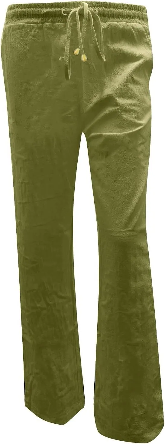 Cotton Linen Pants for Women Printed Capri Pant Plus Size Wide Leg Sweatpants Summer Cropped Elastic Waist Trousers