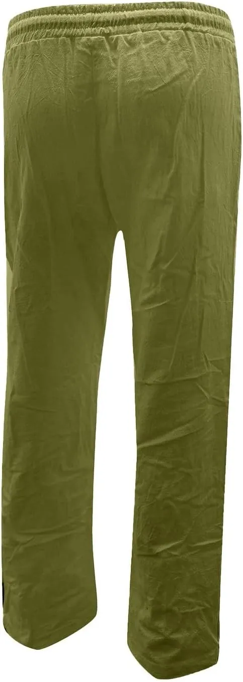 Cotton Linen Pants for Women Printed Capri Pant Plus Size Wide Leg Sweatpants Summer Cropped Elastic Waist Trousers