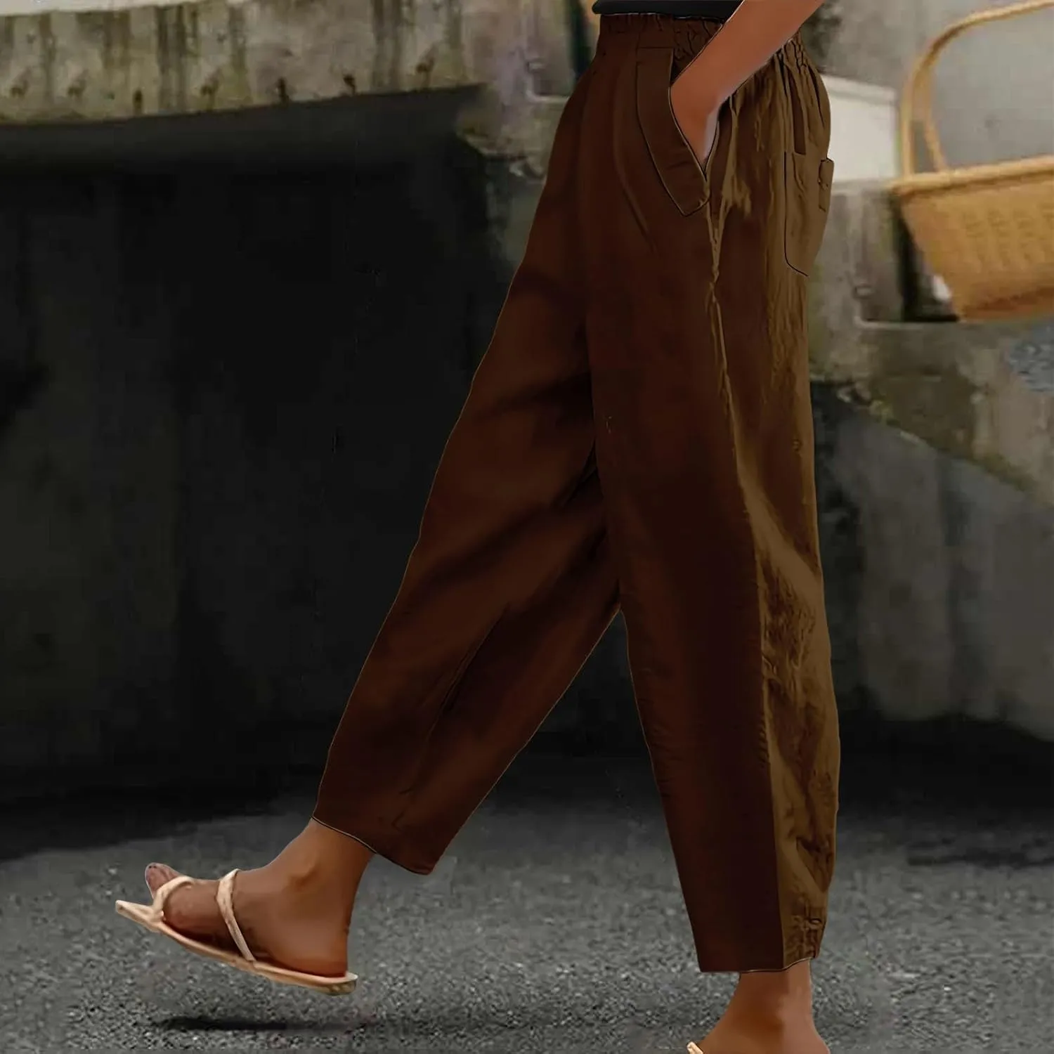 Cotton Linen Pants for Womens Elastic Waist Straight Leg Trousers 2025 Summer Loose Fir Comfy Hiking Jogger Sweatpant