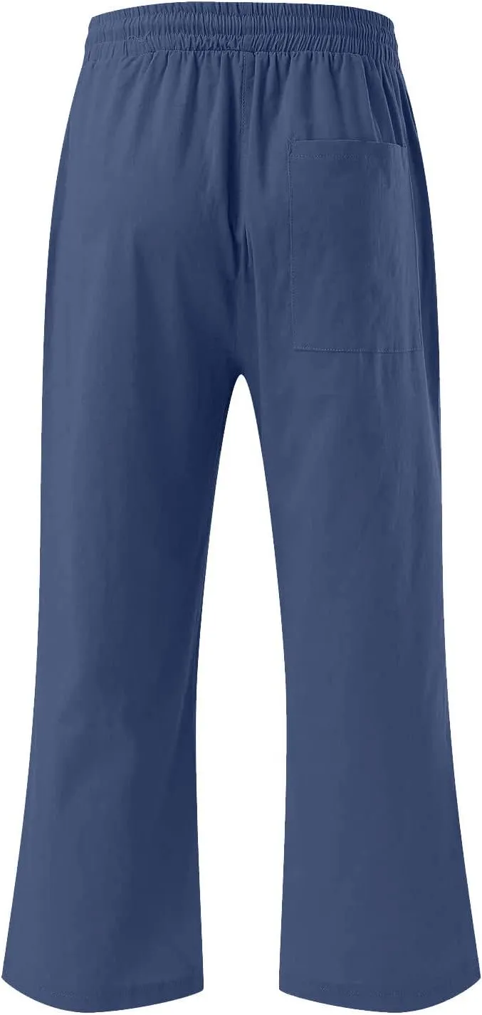 DDAPJ pyju Capri Pants for Women Plus Size Casual Drawstring High Waist Linen Pants Straight Leg Cropped Trouser with Pockets