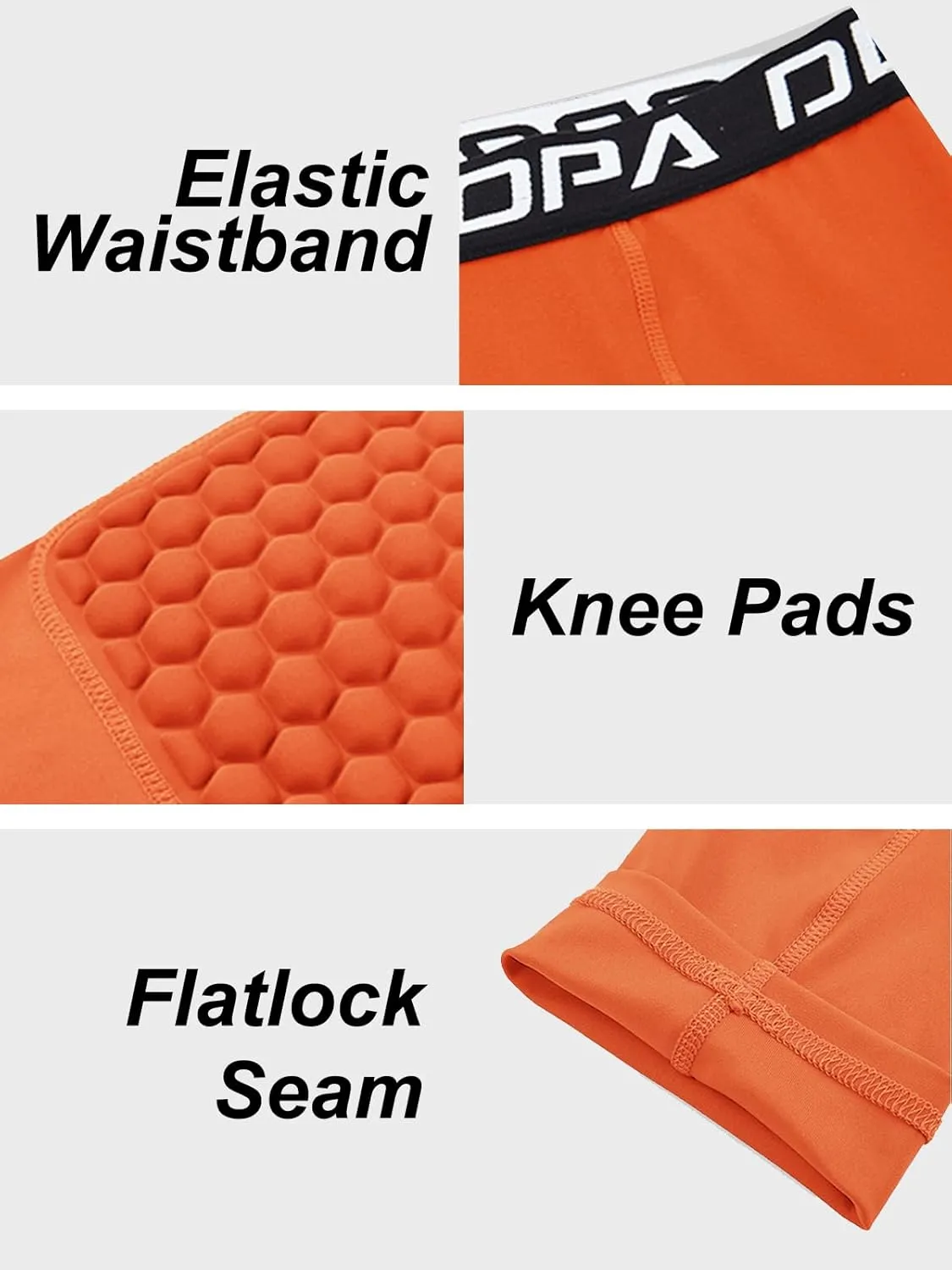 DEVOROPA Youth Boys' Compression Pants with Knee Pads 3/4 Basketball Athletic Tights Quick Dry Sports Workout Leggings