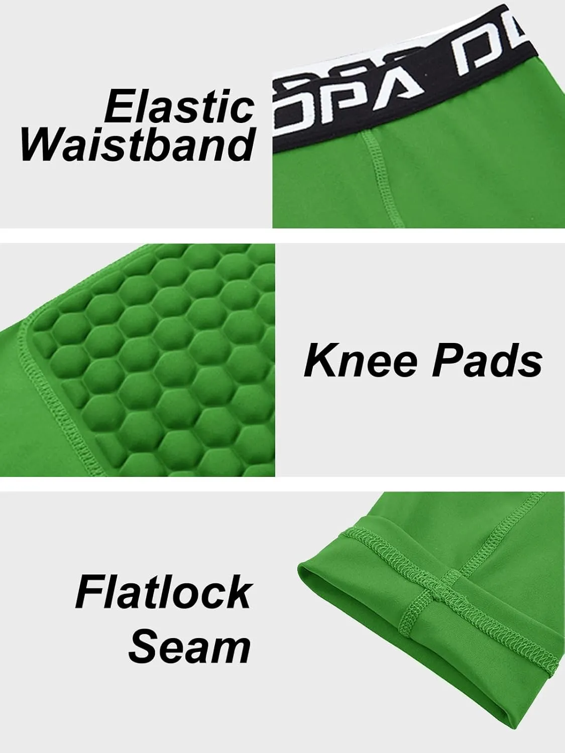 DEVOROPA Youth Boys' Compression Pants with Knee Pads 3/4 Basketball Athletic Tights Quick Dry Sports Workout Leggings
