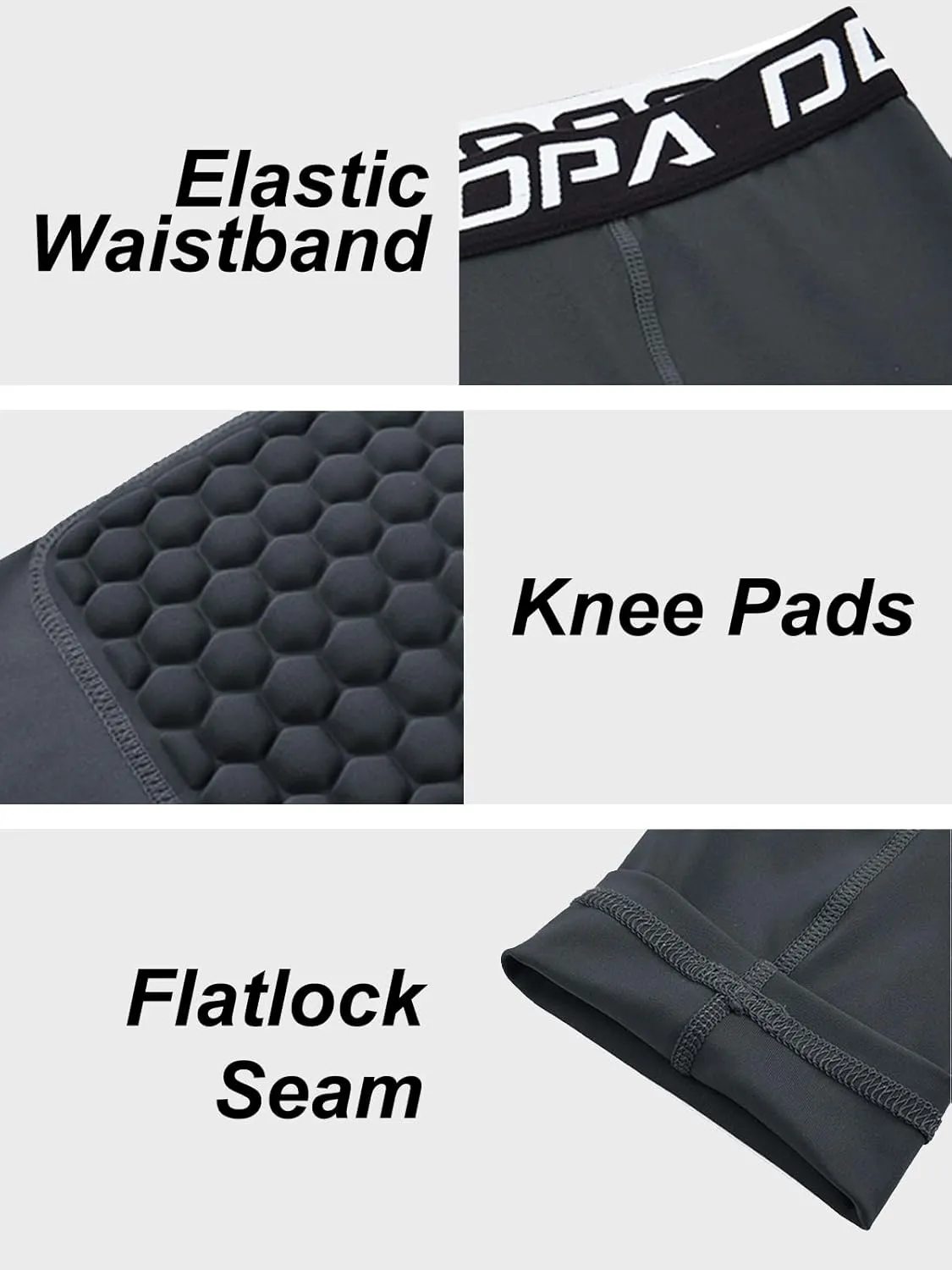 DEVOROPA Youth Boys' Compression Pants with Knee Pads 3/4 Basketball Athletic Tights Quick Dry Sports Workout Leggings