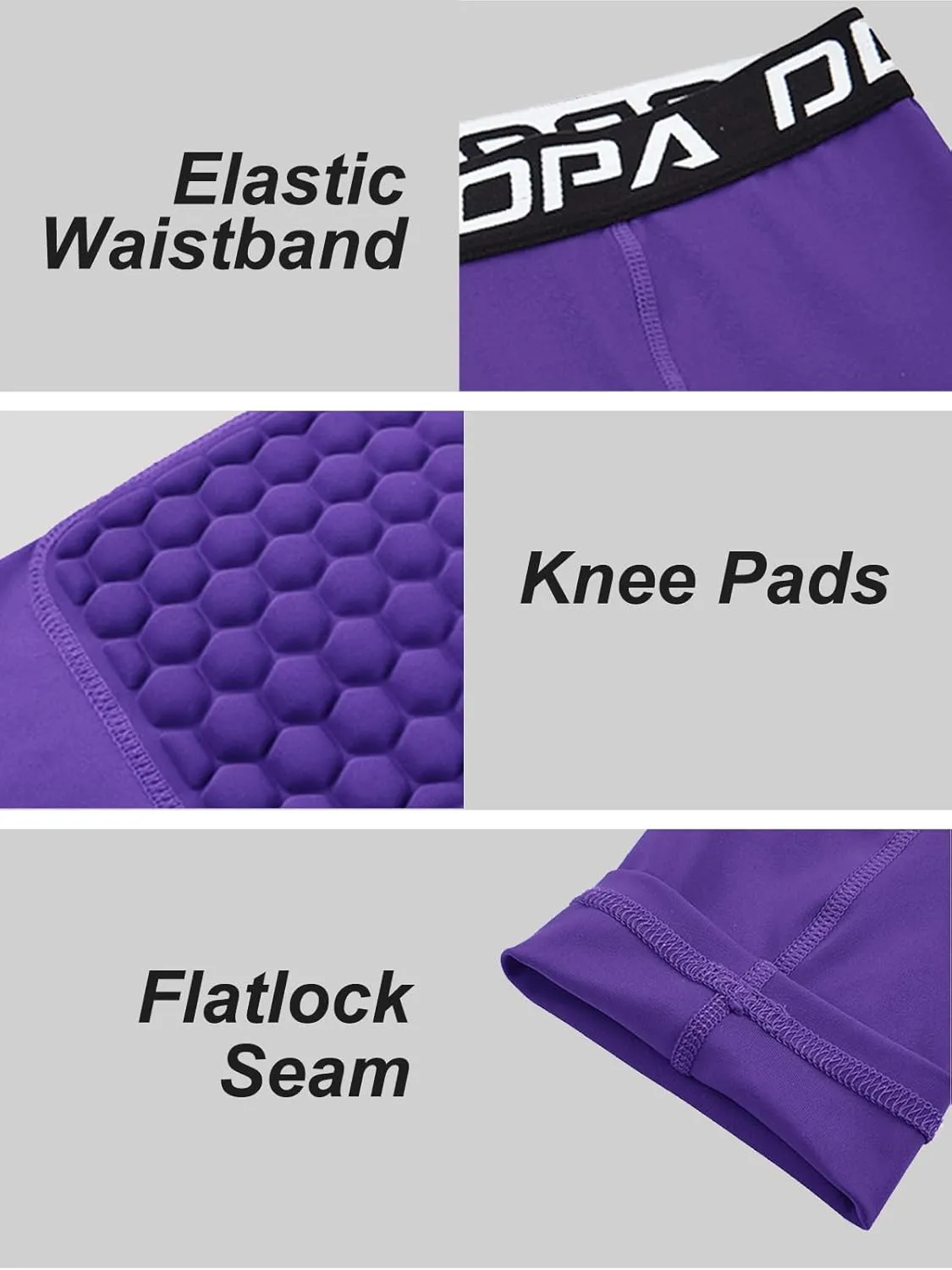 DEVOROPA Youth Boys' Compression Pants with Knee Pads 3/4 Basketball Athletic Tights Quick Dry Sports Workout Leggings