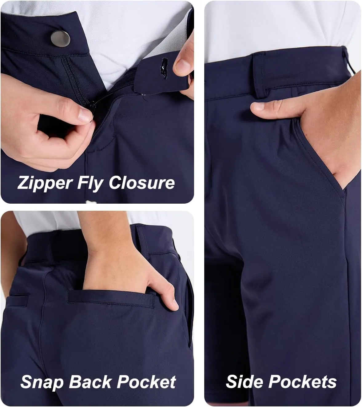DEVOROPA Youth Boys Golf Shorts Stretch School Uniform Clothes Kids Flat Front Dress Chino Hybrid Twill Casual Shorts Pockets