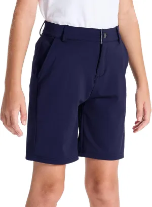 DEVOROPA Youth Boys Golf Shorts Stretch School Uniform Clothes Kids Flat Front Dress Chino Hybrid Twill Casual Shorts Pockets