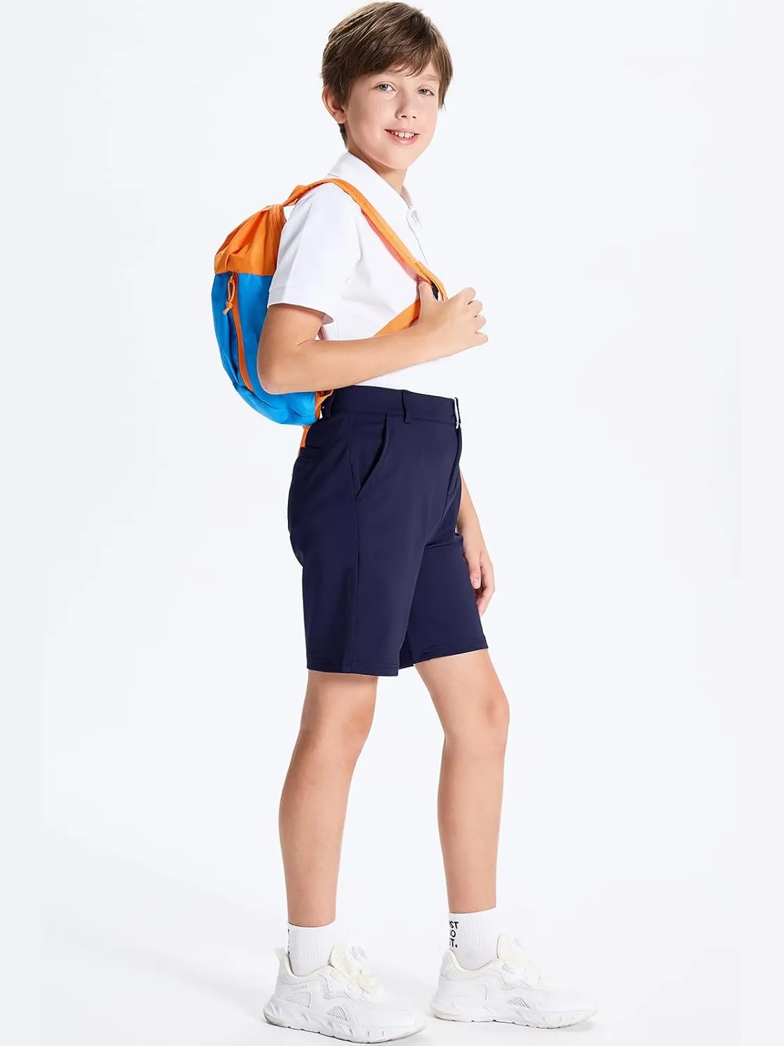 DEVOROPA Youth Boys Golf Shorts Stretch School Uniform Clothes Kids Flat Front Dress Chino Hybrid Twill Casual Shorts Pockets