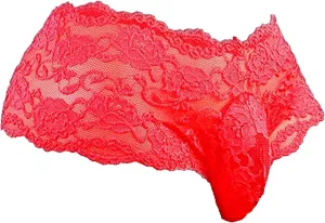 DGKaxiyaHM Men's Lace See Through G-String Sheer Sissy Bikini Sexy Briefs Naughty Crossdress Floral Hot Underwear