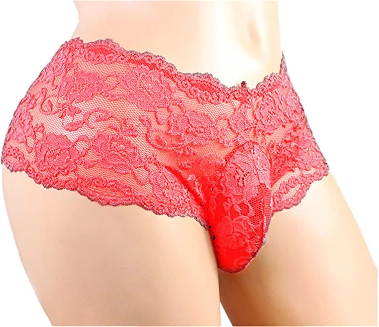 DGKaxiyaHM Men's Lace See Through G-String Sheer Sissy Bikini Sexy Briefs Naughty Crossdress Floral Hot Underwear