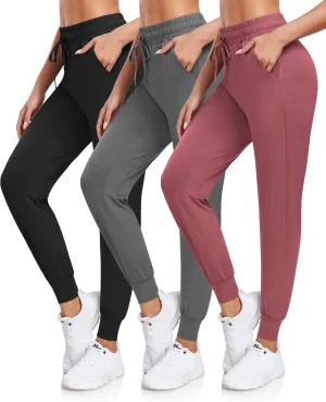 DHSO 3 Pack Sweatpants for Women-Womens Joggers with Pockets Athletic Leggings for Workout Yoga Running Pants Trousers
