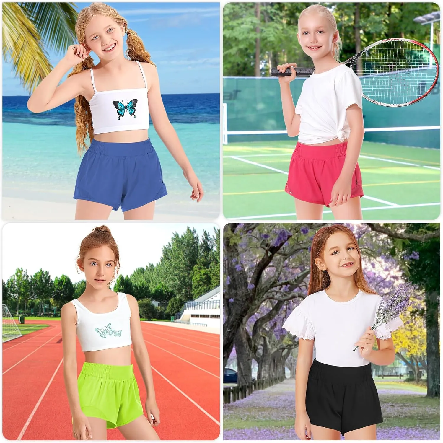 DOCUMO Girls Athletic Shorts with Liner Lightweight Running Shorts for Teen Girls Kids Quick Dry Sports Active Short