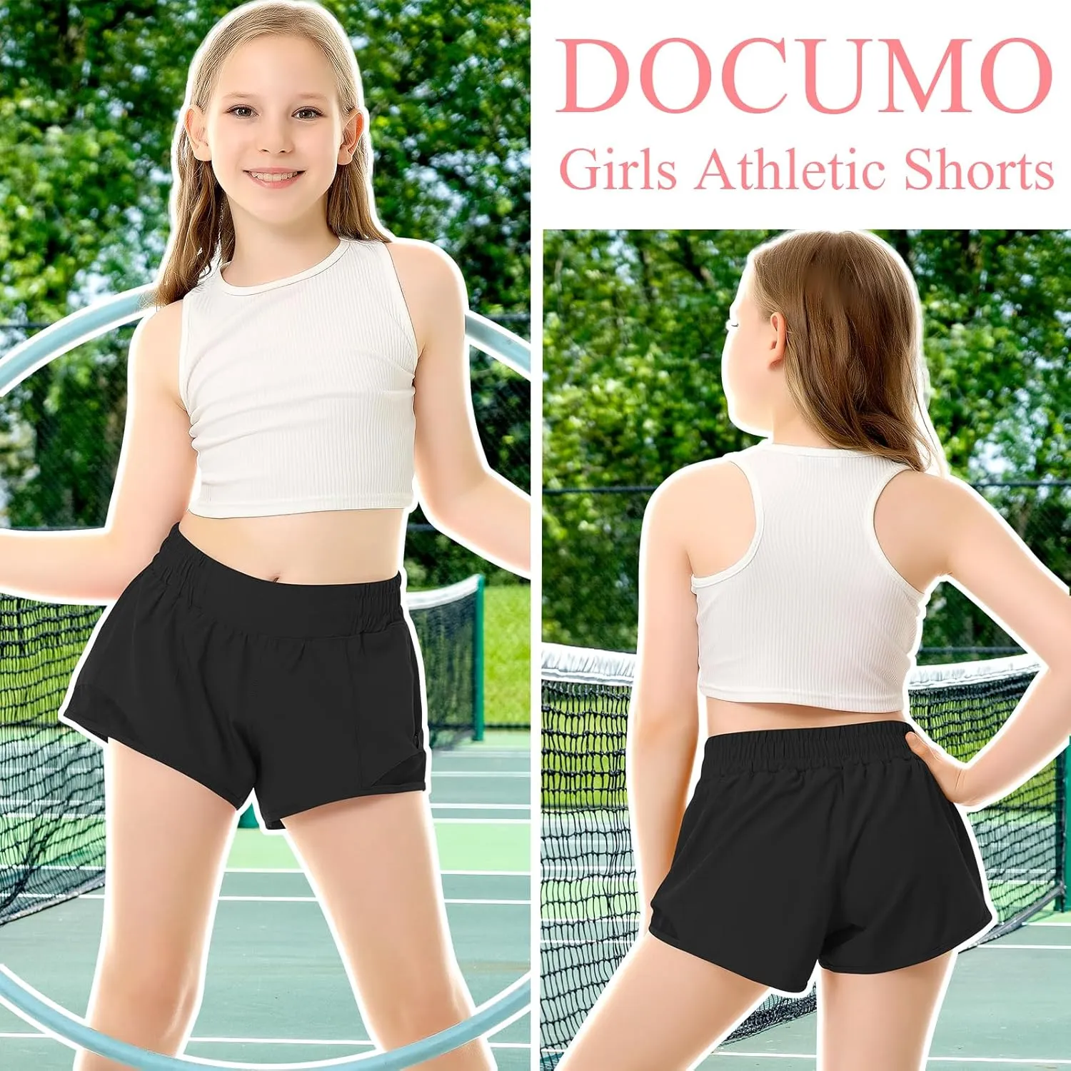 DOCUMO Girls Athletic Shorts with Liner Lightweight Running Shorts for Teen Girls Kids Quick Dry Sports Active Short