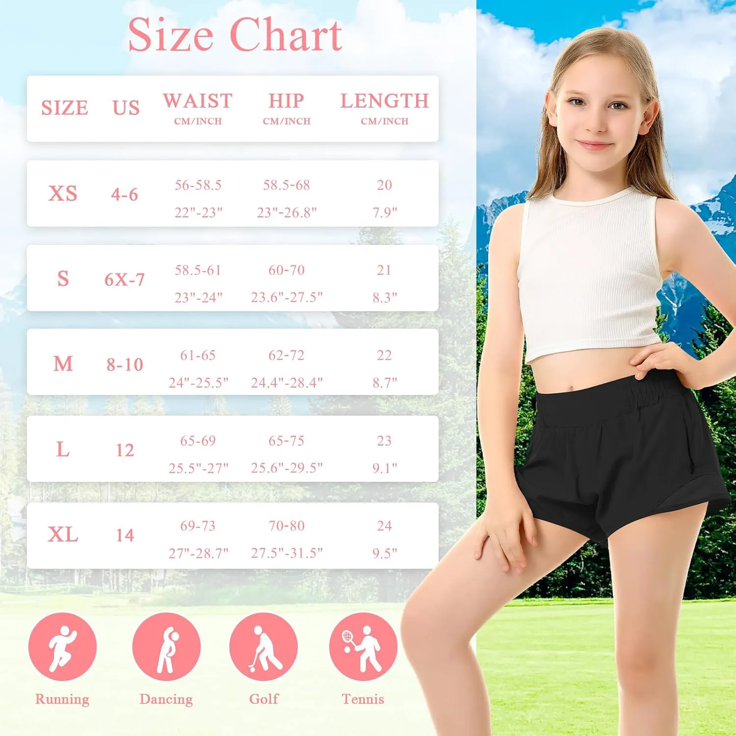 DOCUMO Girls Athletic Shorts with Liner Lightweight Running Shorts for Teen Girls Kids Quick Dry Sports Active Short