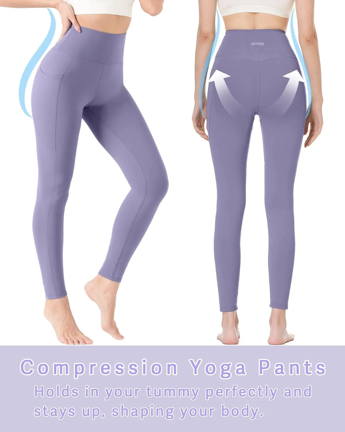 DOTDOG High Waisted Yoga Leggings for Women Tummy Control Legging with 3 Pockets Buttery Soft Compression Workout Yoga Pants