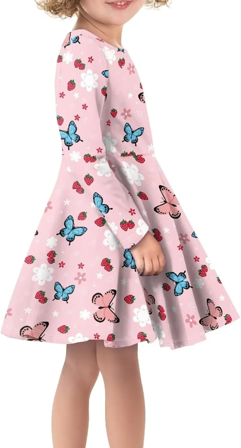 Dresses for Toddler Girls Fashion Kids Dress with Long Sleeves Trendy Skater Twirly Casual A-Line Dress Gifts
